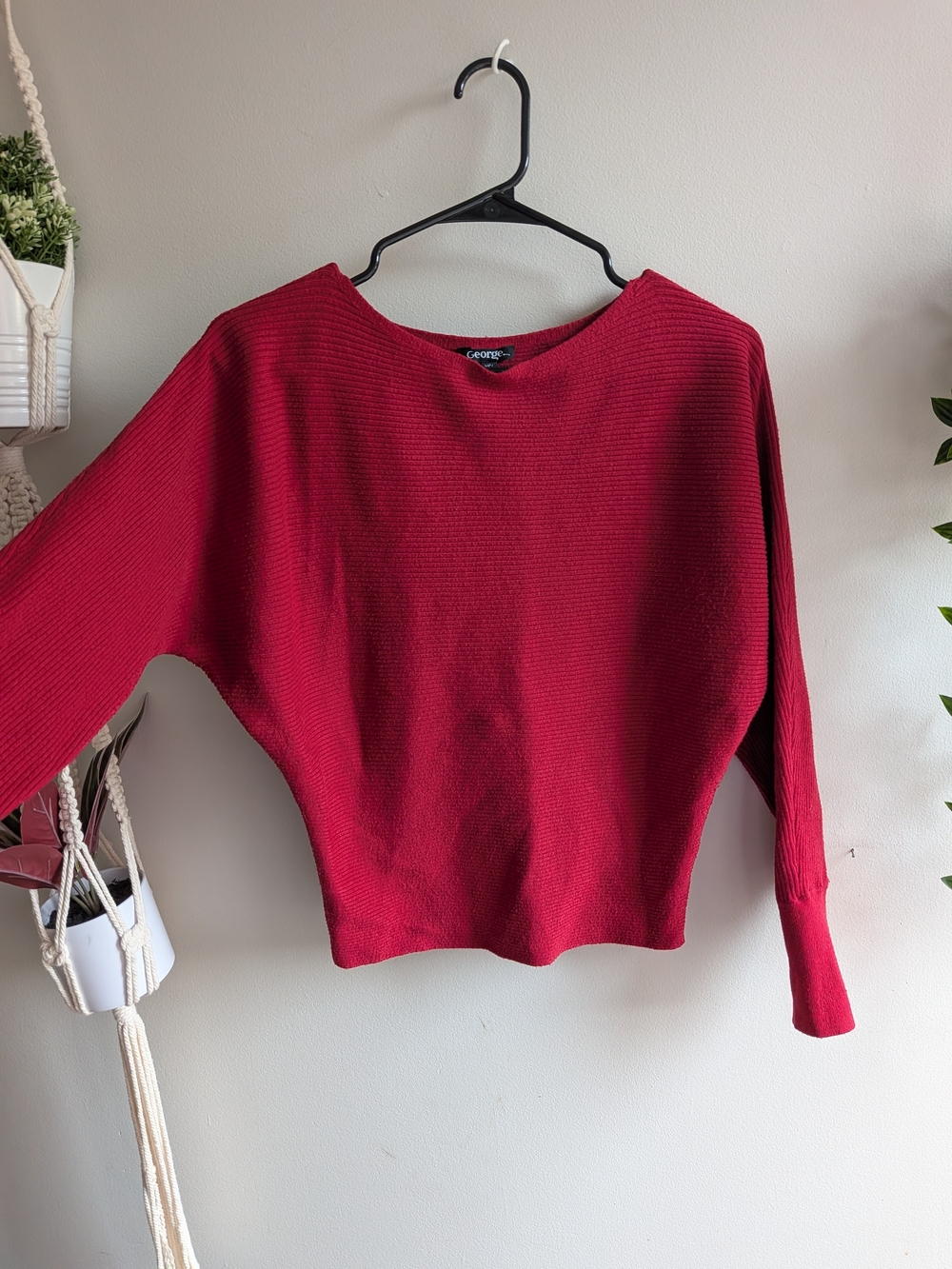 George Crimson Red Ribbed Boatneck Women's Sweater